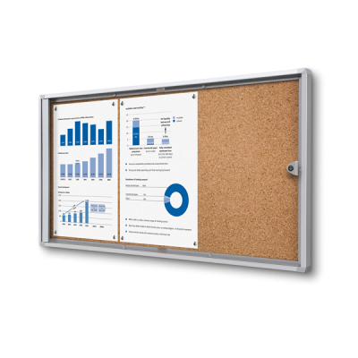 Information cabinet 3xA4 indoors, lockable pl. glass door, external dimensions L-711x350x26mm / cork background, lower S profile