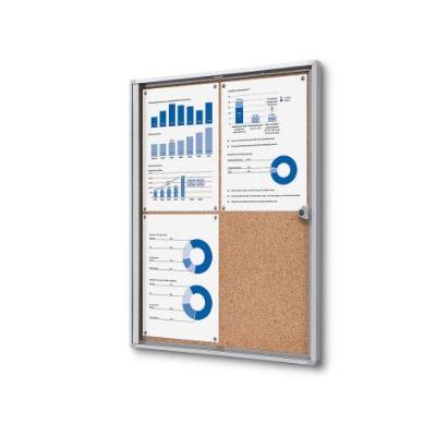 Information cabinet 4xA4 indoors, lockable pl. glass door, external dimensions L-491x655x26mm / cork background, lower S profile