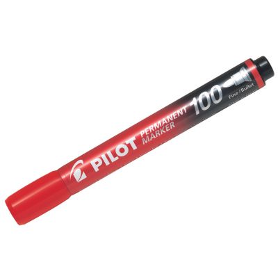 Marker permanent Pilot 100 - FINE with 1 mm taper tip - red oil based