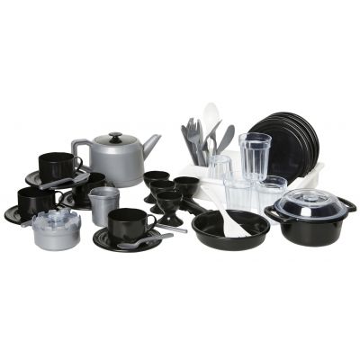 Game tableware set black/silver, 47 pieces, 1+
