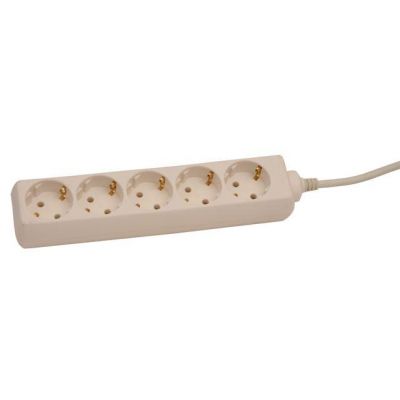 Extension cord 5 meters 5 sockets, WHITE, earthed