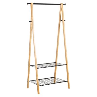Stange riietele FOREST 13961, 79x45xH155cm; 2 riiulit ja 4 nagi/ naturaalne männipuit + must