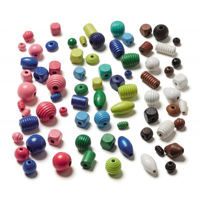 Wooden handmade pearls, different shapes, 8-15 mm, opening 3-4 mm, blue-green tones