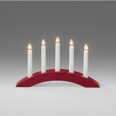 Candlestick arched, small 30xK-18cm, 5 candles, 230V, 170cm wire / red painted wood