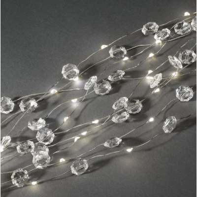 Light chain DIAMOND, 10 silver ribbons L-90cm, ribbon 9 ww MicroLED light and transparent stones + transformer