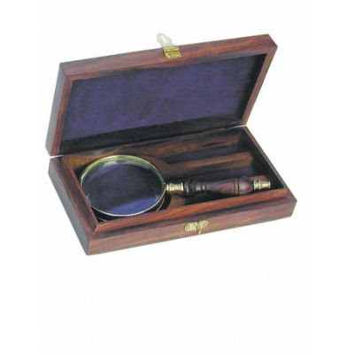 Maginifier with wooden handle, L: 18cm, Ø: 7,5cm, in wooden box