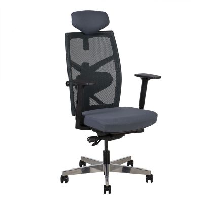 Office chair with TUNE headrest, backrest, 3D reg. armrests 13472 / max 120kg / gray fabric 50,000 Martindale + pol. alum. jalarist