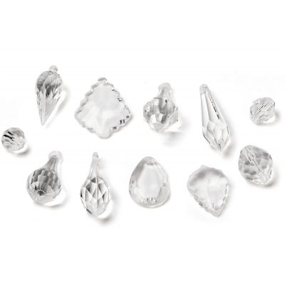 Hanging diamonds, clear, 10 different, 50 pieces in total