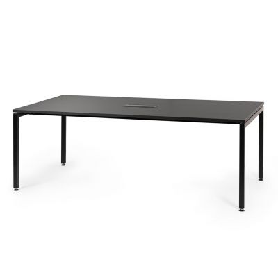PRAKTIK meeting table PR1-E1 with socket set (3 sockets + 2 DATA + 1 VGA), 2100x1100mm / melam. plate + dark gray or white legs