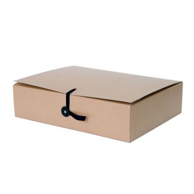 Archive box / archive covers A4 ribbon + button fastening. width 10cm, cardboard 650gsm, brown, SMLT