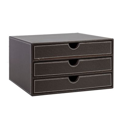 Document drawers 3x WALTER 79969, 25x33x H18cm / PU imitation leather, dark brown