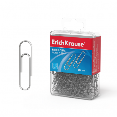 Paper clips nickel plated  ErichKrause®, 28mm (plastic box 200 pcs)
