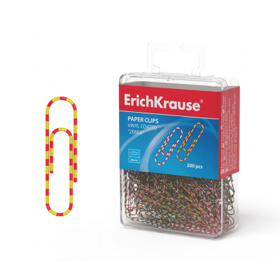 Paper clips vinyl coated ErichKrause® Zebra, coloured, 28mm, (plastic box 200 pcs)