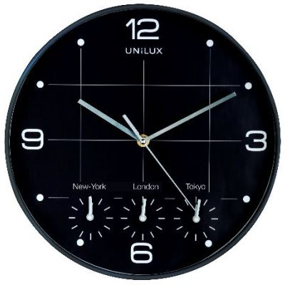 Seinakell UNILUX OnTime, 4 erinevat ajatsooni; must; D-30,5cm/koos patareiga