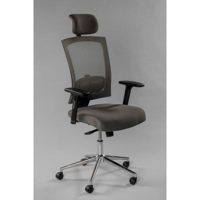 Office chair VIRGINIA 5212 with headrest, reg. armrests, backrest gray mesh / load capacity up to 140kg / gray fabric, chrome base