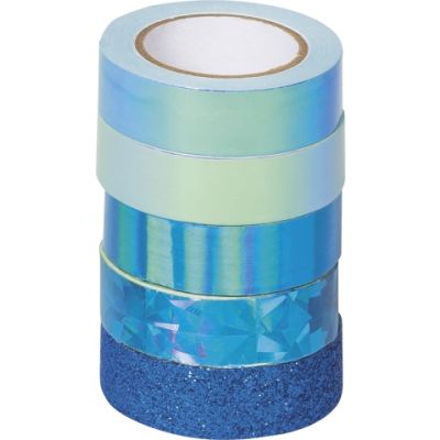 Deco tapes Effect Mix Basic blue, 4 rolls 5 m x 12 mm, 1 glitter roll 2 m x 12 mm