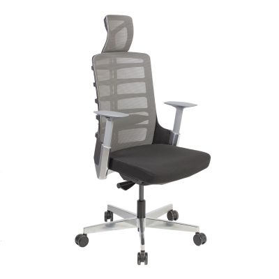 Office chair SPINELLY, headrest, flexible backrest and reg. With K / T, 13460 / max 120kg / black fabric, gray backrest + polished lower. ja