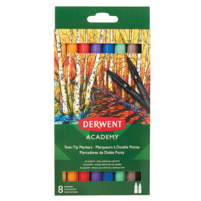 Derwent Academy Twin Tip Markers - Brush (8 Pack)