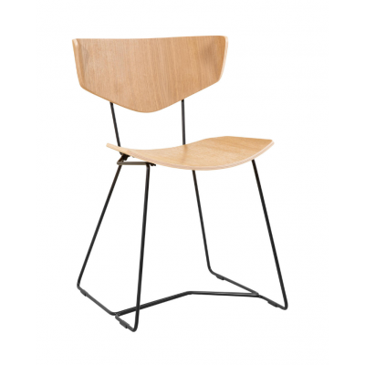 Chair RAY BOY, birch plywood with oak top veneer, light wax, L-48cm, K-46 / 78cm / black metal frame