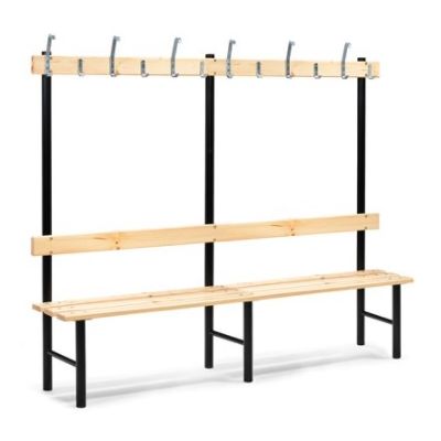 Bench with racks, single sided L-2000xS-400mm, K-430 / 1600mm / lacquered pine table + black