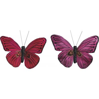 Butterfly 7x9cm red, fuchsia, with metal clip