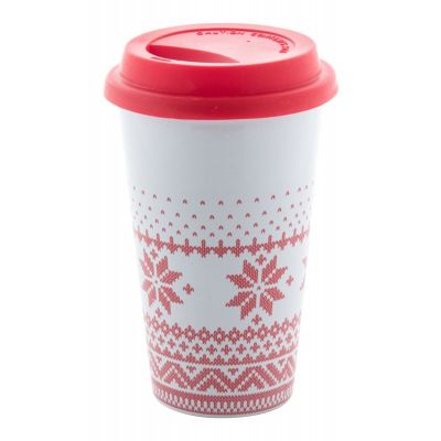 Christmas ceramic mug  HELFOX with silicone lid 400 ml in giftbox