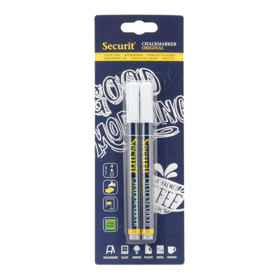 Whiteboard markers SECURIT Liquid Small white, for chalkboard 1-2mm, pack of 2 pcs / set.