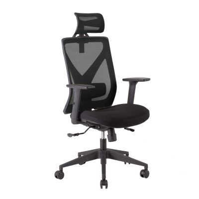Office chair MIKE 14511 with headrest, black backrest, reg. armrests / max 120kg / black fabric + black plastic