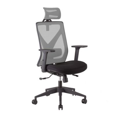 Office chair MIKE 14513 with headrest, gray backrest, reg. armrests / max 120kg / black fabric-black plastic