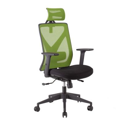 Office chair MIKE 14512 with headrest, green backrest, reg. armrests / max 120kg / black fabric + black plastic