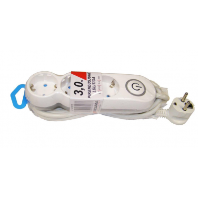 Extension cord 1.5 meters 3 sockets, WHITE, earthed, with switch,3G1,5mm, 16A