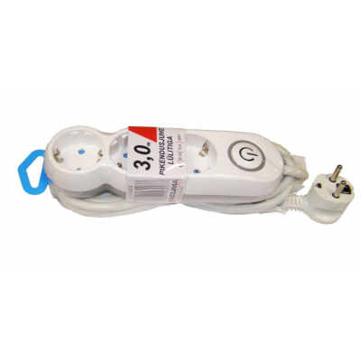 Extension cord 5 meters  3 sockets, WHITE, earthed, with switch,3G1,5mm,16A