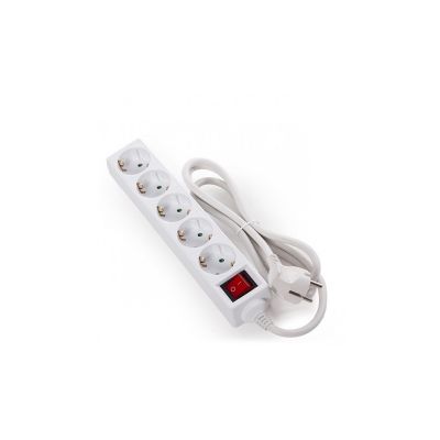 Extension cord 3 meters 5 sockets, WHITE, earthed, with switch,3G1,5mm,16A