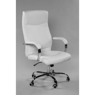 Executive chair SHELTON 5299, white imitation leather PU / load capacity up to 130kg / base metal, chrome
