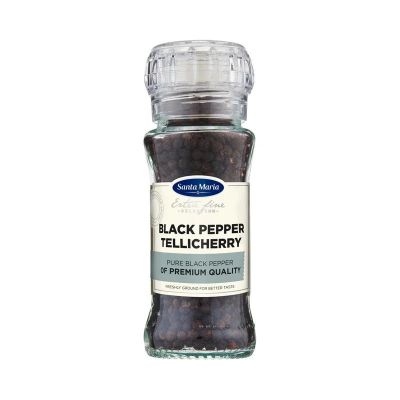 Must pipar Tellicherry, Santa Maria, 70g (klaaspurk, veski)