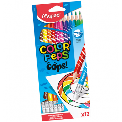 Colour pencils Color Peps Oops 12colours -eraser tip, Maped