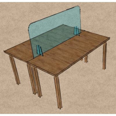 Kaitseklaas / kaitseekraan COVIDSCREEN C003 kahe töökoha eraldamiseks, 120x65(H)x20cm, 2 tugijalga, 1 ava, kaal 3.7kg/ 4mm akrüül