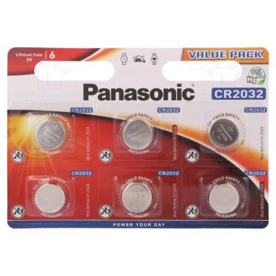 Patareid Panasonic CR2032/6B, 6 patareid, 3V Lithium  220mAh diam 20mm h 3,2mm