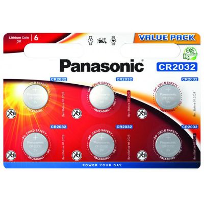 Patareid Panasonic CR2032/6B, 6 patareid, 3V Lithium  220mAh diam 20mm h 3,2mm