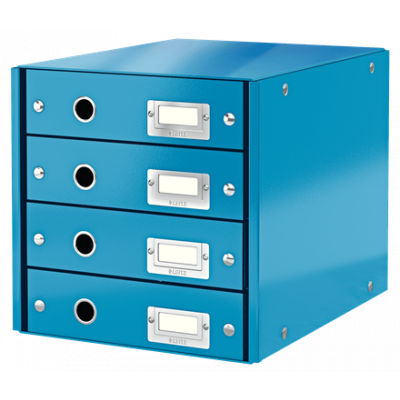 Dokumendisahtlite kast kokkupandav Leitz WOW Click&Store, 4 sahtlit, sinine, 286x282x358mm, lam.kartong