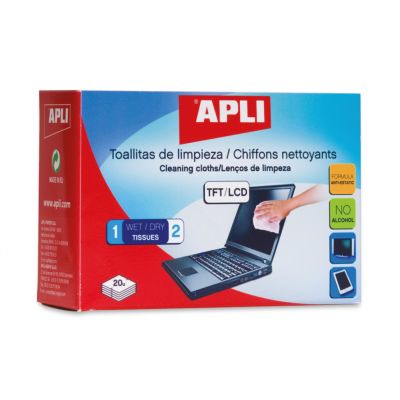 Puhastuslapid ekraanile, karbis 10komplekti (komplektis=kuiv+niiske lapp), APLI