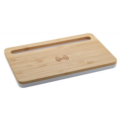 Wireless charger and desk organizer TRONS bamboo/white
