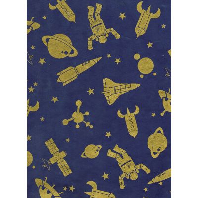 Lokta Paper A4 Rocket and Cosmonaut Gold on Royal Blue