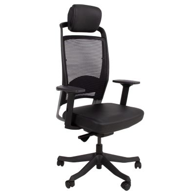Executive chair FULKRUM with 2 headrests, mesh backrest, 13504 / max 120kg / seat black leather + black