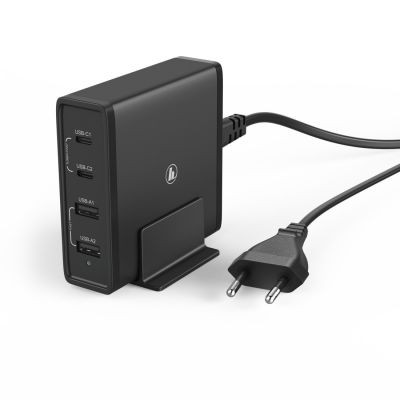 USB-laadija seinapesasse Hama 65Watt Charging Station, 4-port (2x PD USB-C, 2x USB-A), 3A QC3.0, must