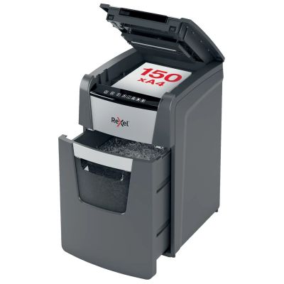 Paberipurustaja Rexel Optimum AutoFeed+ 150X, 4x28mm P4, 6-lehte/150-lehte automaatsöötjast, 44L, Home/Home Office