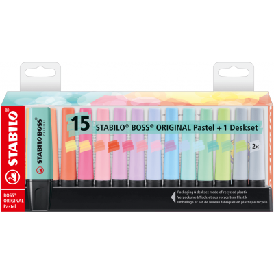 Highlighter Stabilo Boss Original 15-color pastel deskset