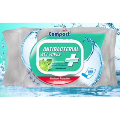Napkins wet, antibacterial 100pcs / pack, Ultra Compact