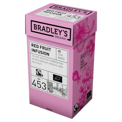 Punane tee Bradley's Organic kibuvitsa, vaarika ja mustsõstra kooslus 1,5g* 25tk/pk