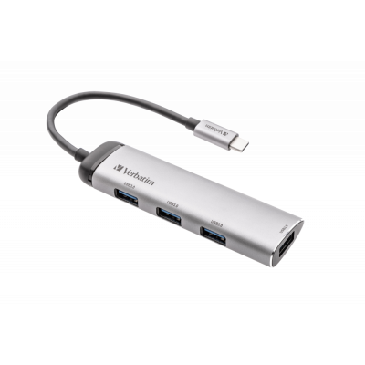 USB-Hub 3.1 Type-C Verbatim 4-Port USB3.3 Gen1 Type A kuni 5Gbps, 41 grammi, 115x30x15mm